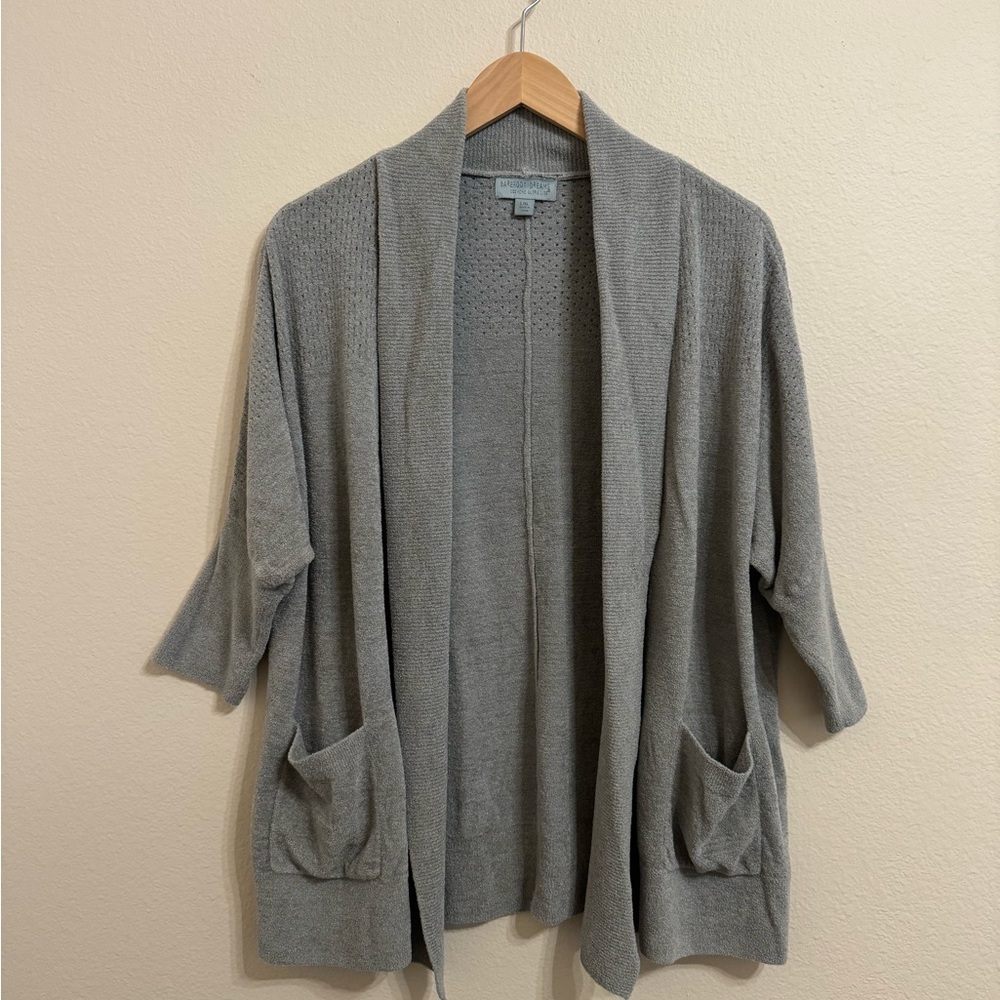 Barefoot Dreams CozyChic pocke Pointelle Cardigan shawl sweater L/XL